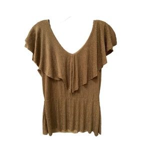 New with Tags! Adrianna Papell Honey Gold Sparkle Stripe Ruffell Top size Medium